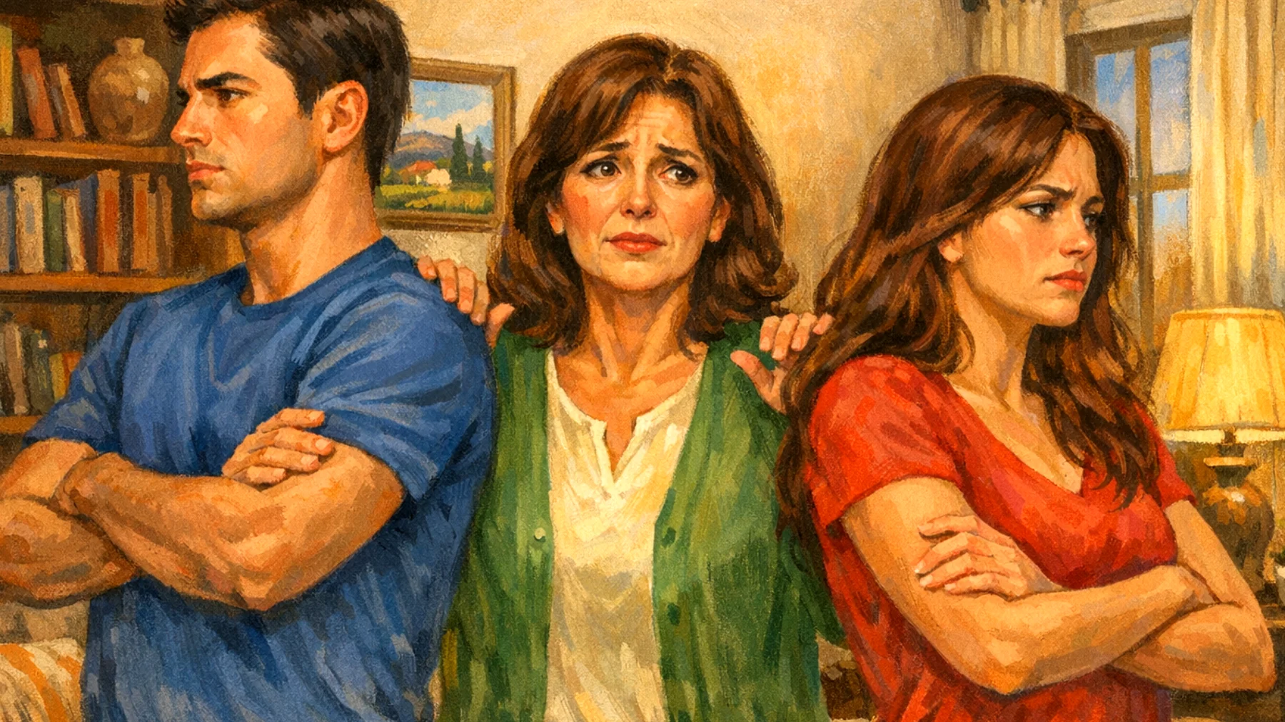 Una mamma si trova a gestire tensioni e gelosia tra i suoi figli giovani adulti, che competono per la sua attenzione e approvazione, creando rivalità e conflitti familiari che minacciano l'armonia tra fratelli ormai cresciuti"