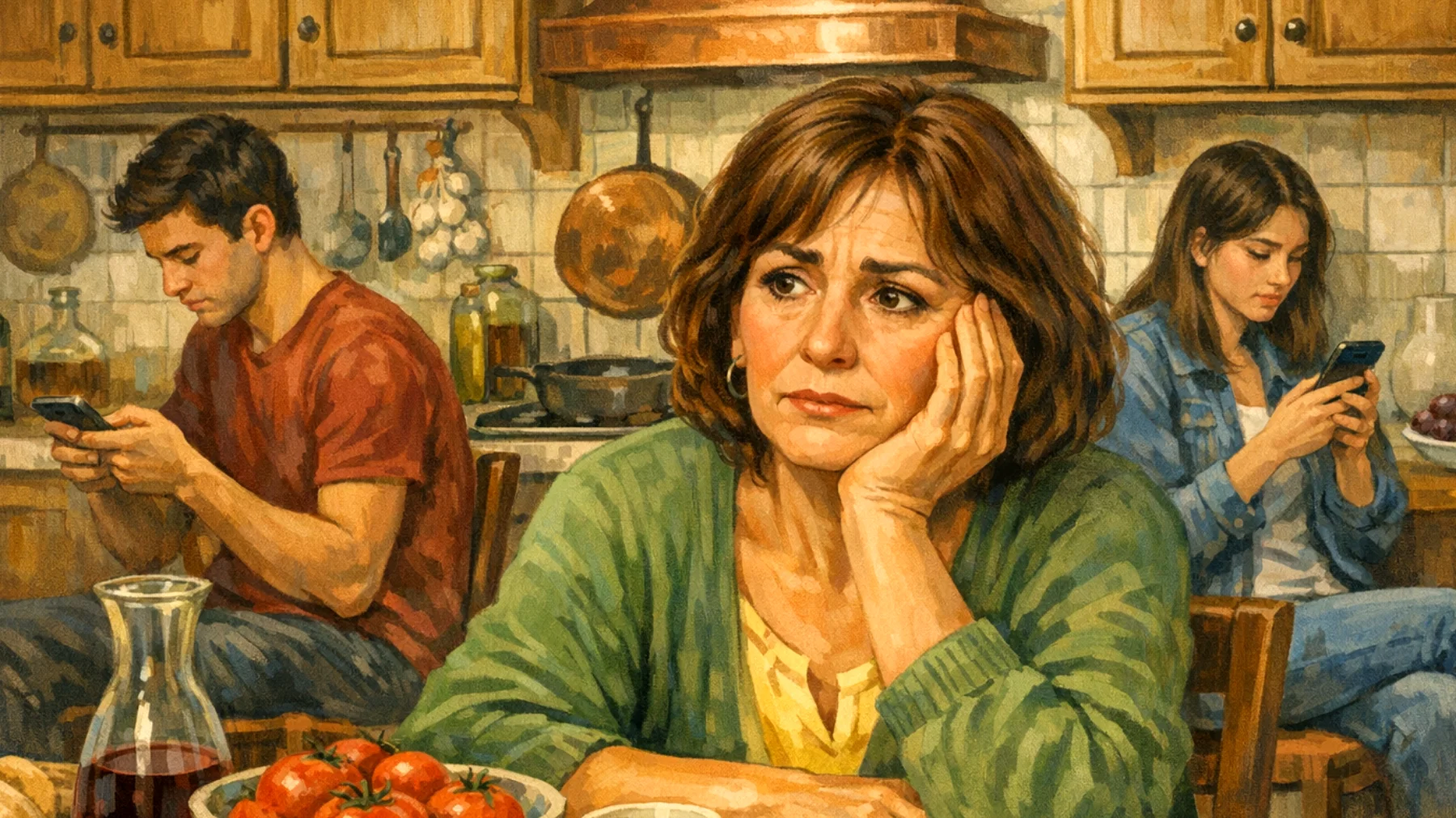 Una mamma fatica a comunicare con i suoi figli giovani adulti che sembrano distanti e poco disponibili al dialogo, creando un senso di frustrazione e incomprensione reciproca"