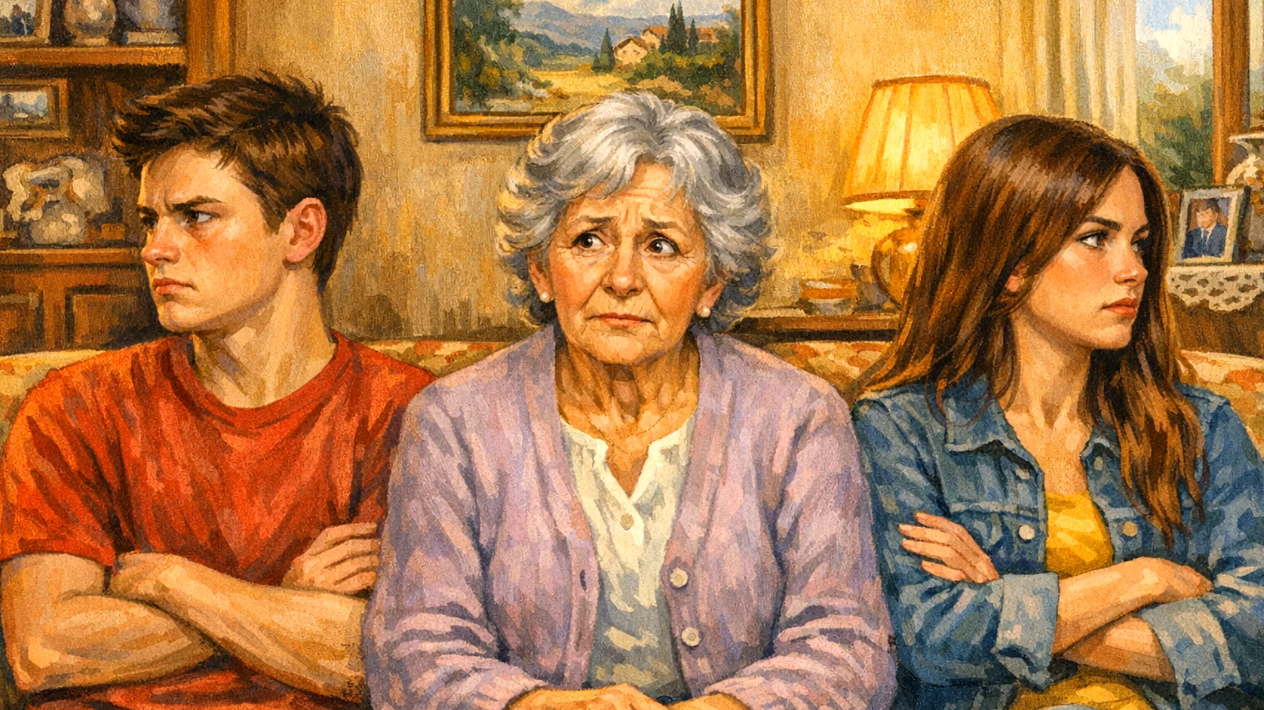 Una nonna si trova a gestire la gelosia e la rivalità tra i suoi nipoti adolescenti, che competono costantemente per la sua attenzione e si accusano a vicenda di ricevere un trattamento preferenziale, creando tensioni durante gli incontri familiari"