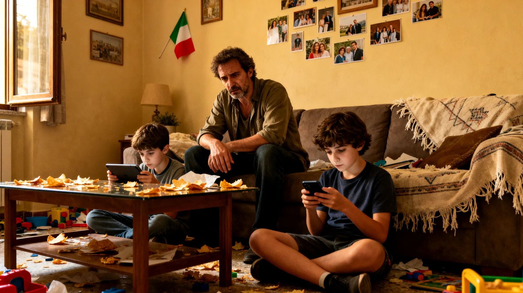 Papà in difficoltà nel gestire l'eccessivo tempo che i bambini trascorrono davanti a schermi (tablet, TV, videogiochi) e nella definizione di regole digitali efficaci senza generare conflitti"