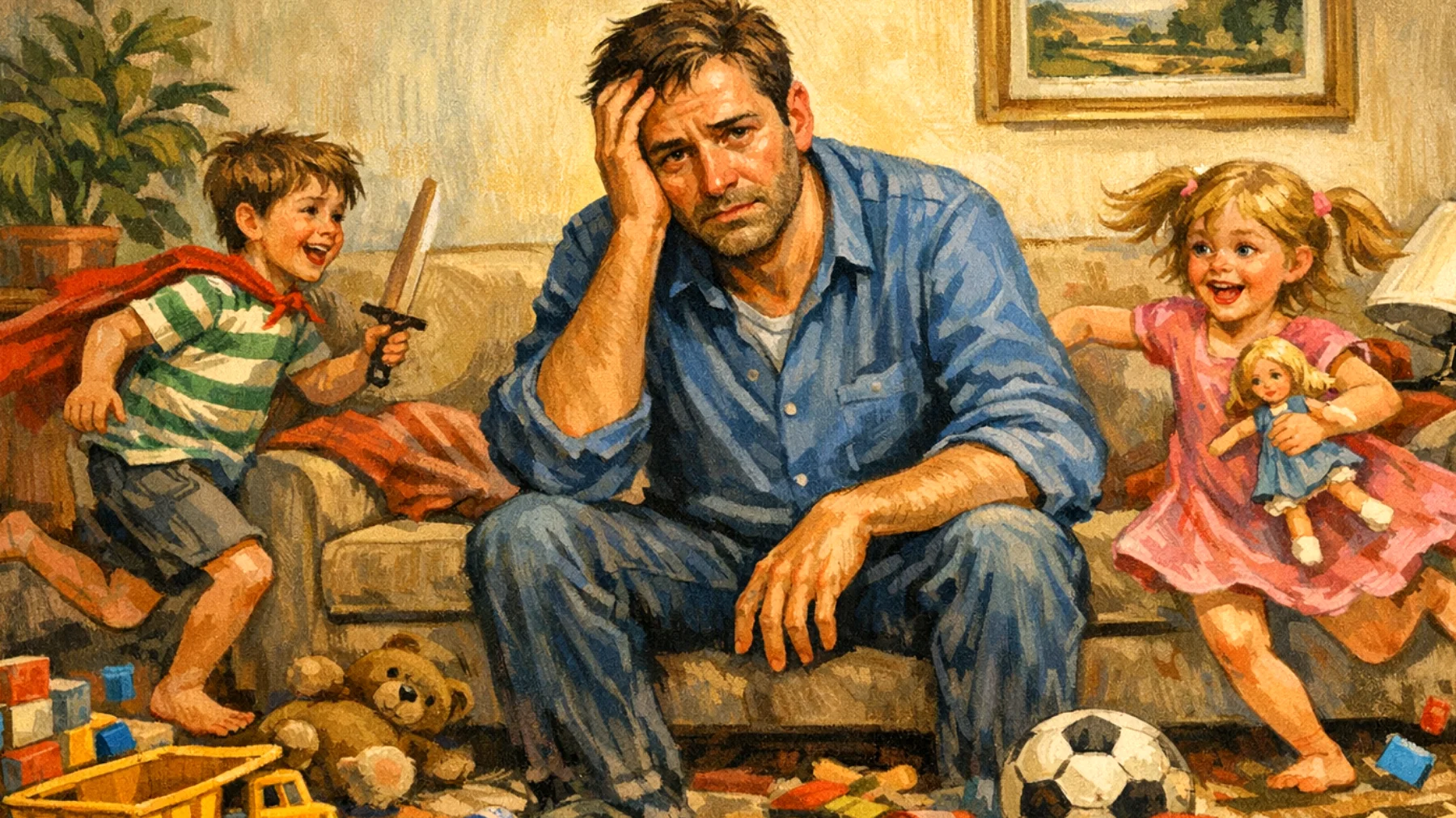 Un papà che fatica a stabilire regole e confini con i propri bambini per paura di deluderli o di perdere il loro affetto, permettendo comportamenti inappropriati e creando difficoltà nella gestione quotidiana"